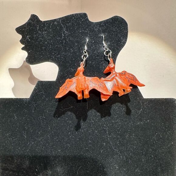 Earrings Pierced Dinosaur Silver Dangly Exaggerated Handmade Costume Jewelry - Picture 9 of 10